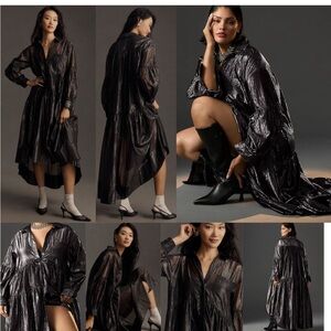 Anthropologie Pilcro Long-Sleeve V-neck Metallic High-Low dress